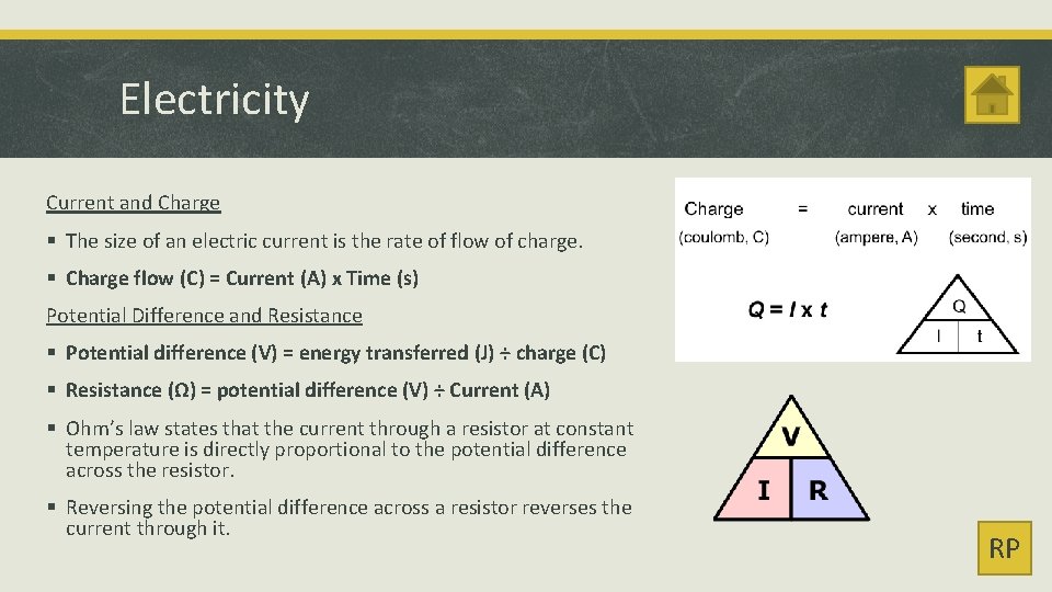 Electricity Current and Charge § The size of an electric current is the rate