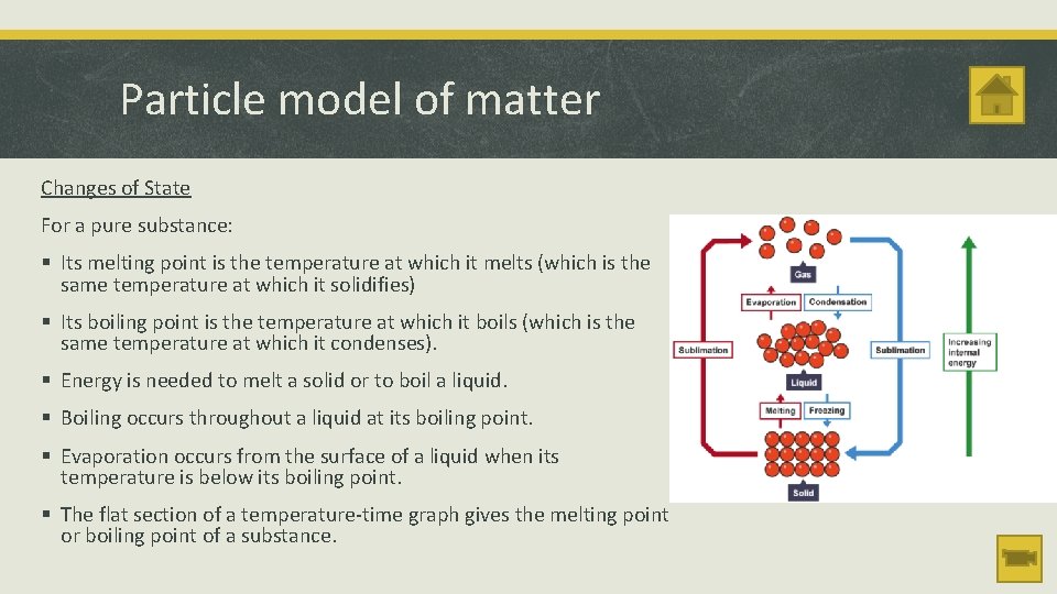 Particle model of matter Changes of State For a pure substance: § Its melting