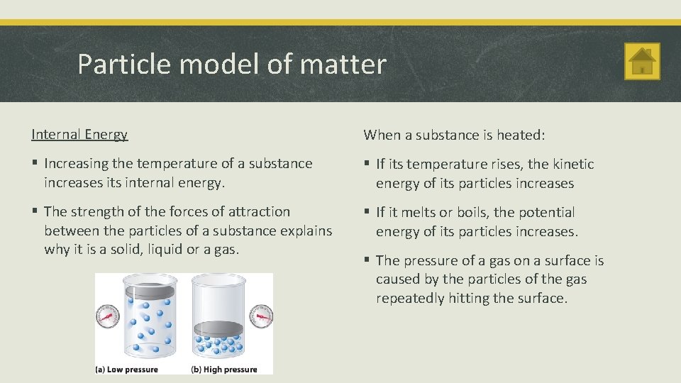 Particle model of matter Internal Energy When a substance is heated: § Increasing the