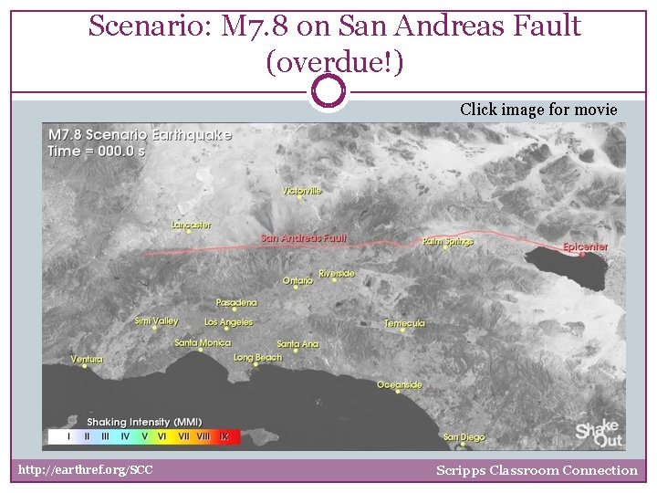 Scenario: M 7. 8 on San Andreas Fault (overdue!) Click image for movie http: