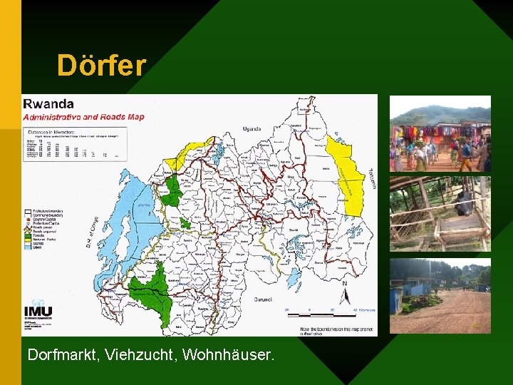 Dörfer Dorfmarkt, Viehzucht, Wohnhäuser. 