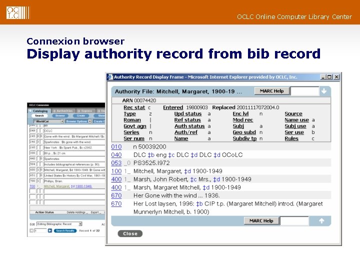 OCLC Online Computer Library Center Connexion browser Display authority record from bib record 