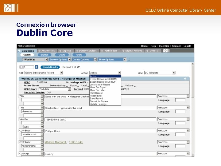 OCLC Online Computer Library Center Connexion browser Dublin Core 