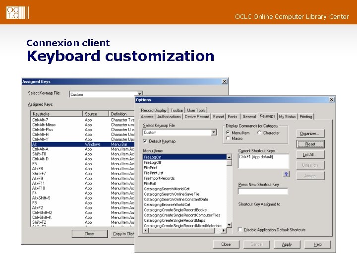 OCLC Online Computer Library Center Connexion client Keyboard customization 