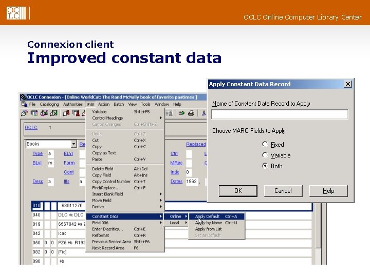 OCLC Online Computer Library Center Connexion client Improved constant data 