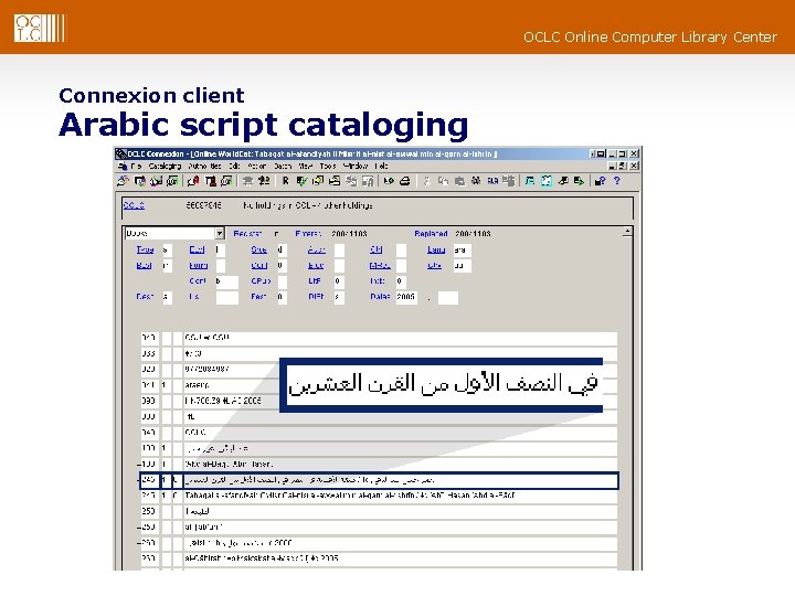 OCLC Online Computer Library Center Connexion client Arabic script cataloging 