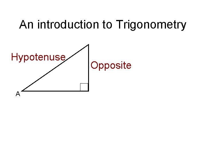 An introduction to Trigonometry Hypotenuse A Opposite 