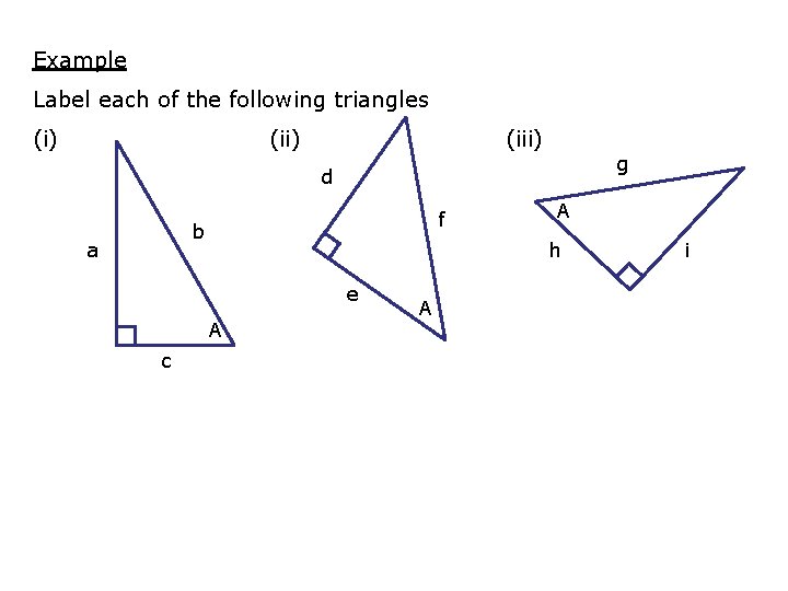 Example Label each of the following triangles (i) (iii) g d f b a