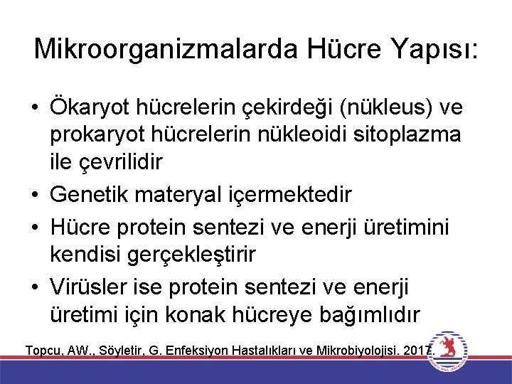 Mikroorganizmalarda Hücre Yapısı: • Ökaryot hücrelerin çekirdeği (nükleus) ve prokaryot hücrelerin nükleoidi sitoplazma ile