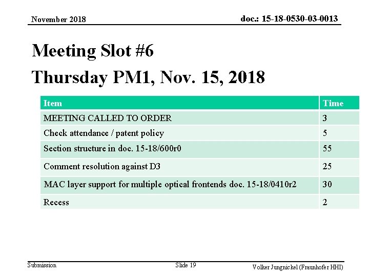 doc. : 15 -18 -0530 -03 -0013 November 2018 Meeting Slot #6 Thursday PM