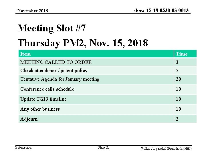 doc. : 15 -18 -0530 -03 -0013 November 2018 Meeting Slot #7 Thursday PM