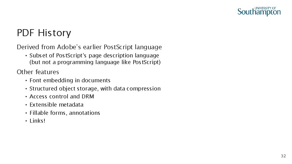 PDF History Derived from Adobe’s earlier Post. Script language • Subset of Post. Script’s