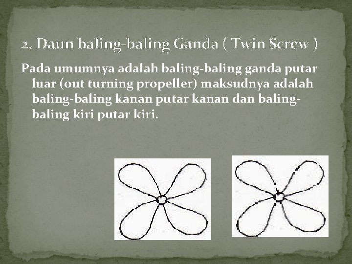 2. Daun baling-baling Ganda ( Twin Screw ) Pada umumnya adalah baling-baling ganda putar