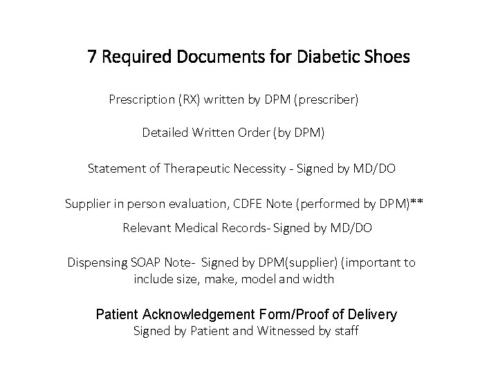 7 Required Documents for Diabetic Shoes Prescription (RX) written by DPM (prescriber) Detailed Written