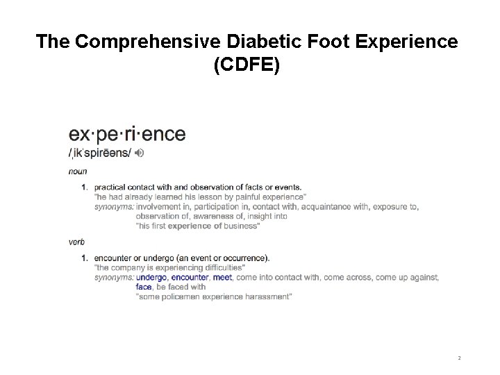 The Comprehensive Diabetic Foot Experience (CDFE) 2 