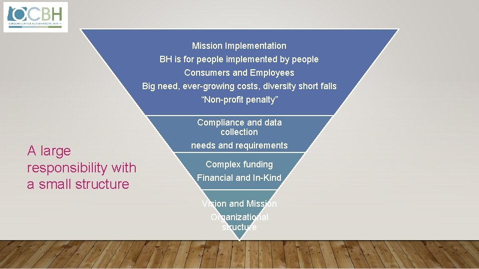 Mission Implementation BH is for people implemented by people Consumers and Employees Big need,