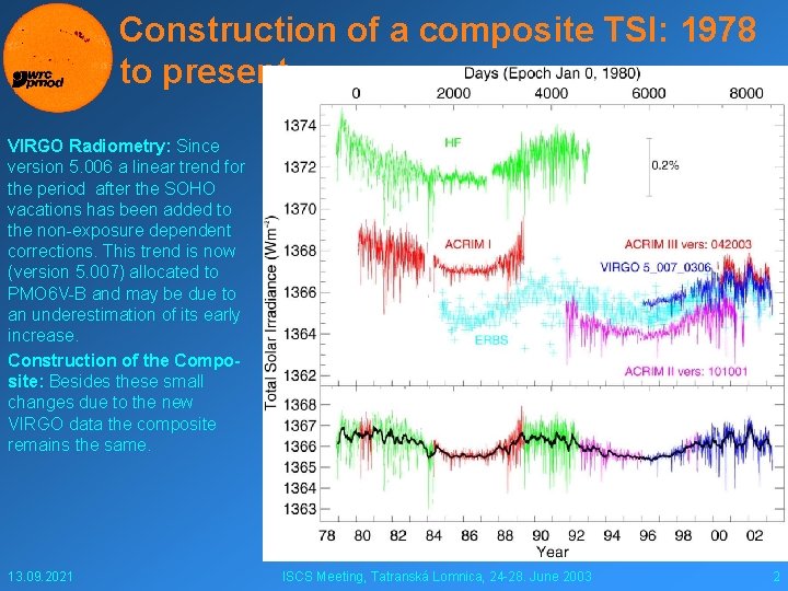 Construction of a composite TSI: 1978 to present VIRGO Radiometry: Since version 5. 006