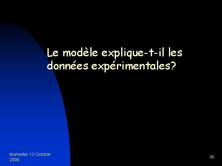 Le modèle explique-t-il les données expérimentales? Marseille/ 12 Octobre 2006 36 