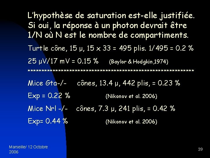 L’hypothèse de saturation est-elle justifiée. Si oui, la réponse à un photon devrait être