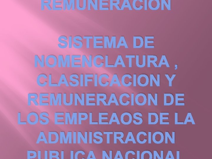REMUNERACION SISTEMA DE NOMENCLATURA , CLASIFICACION Y REMUNERACION DE LOS EMPLEAOS DE LA ADMINISTRACION