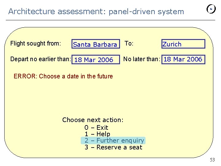 Architecture assessment: panel-driven system Flight sought from: Santa Barbara Depart no earlier than: 18