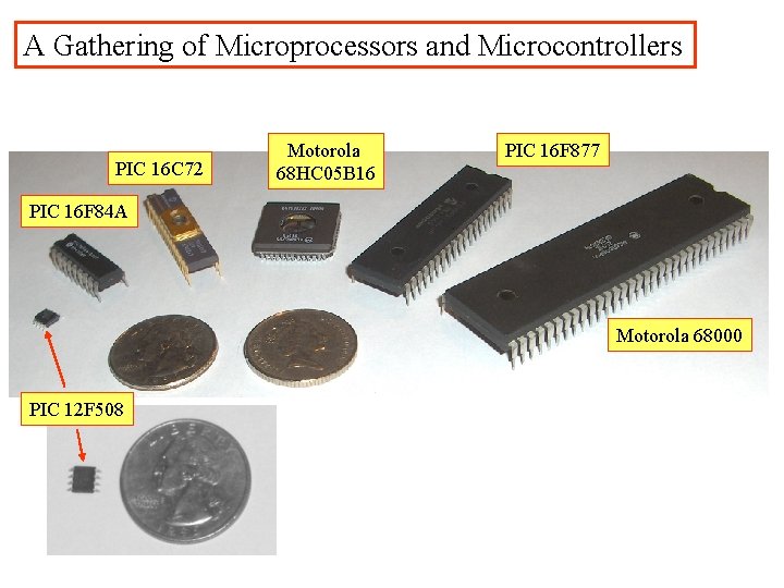 A Gathering of Microprocessors and Microcontrollers PIC 16 C 72 Motorola 68 HC 05