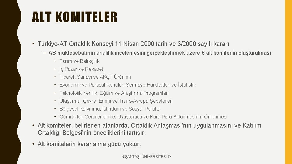 ALT KOMITELER • Türkiye-AT Ortaklık Konseyi 11 Nisan 2000 tarih ve 3/2000 sayılı kararı