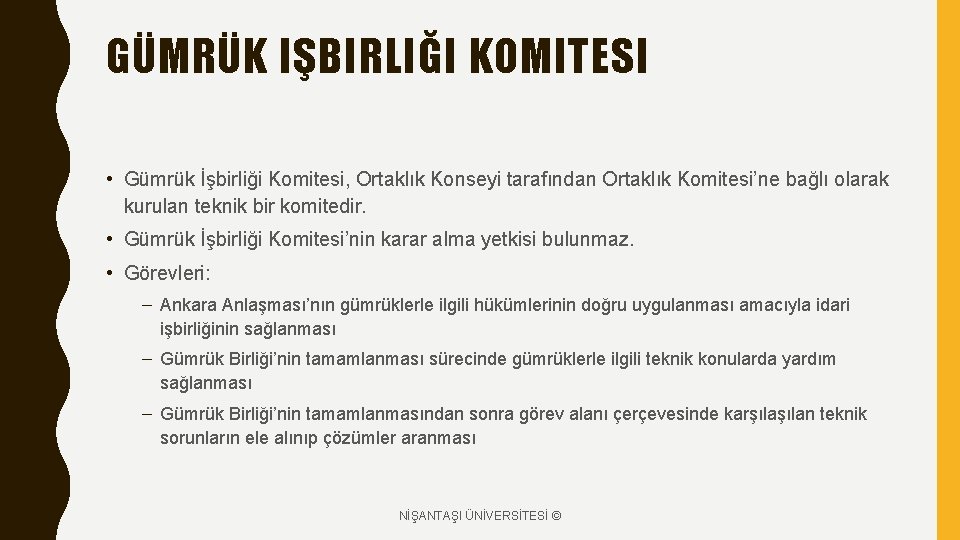 GÜMRÜK IŞBIRLIĞI KOMITESI • Gümrük İşbirliği Komitesi, Ortaklık Konseyi tarafından Ortaklık Komitesi’ne bağlı olarak