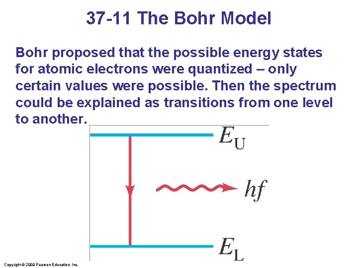 37 -11 The Bohr Model Bohr proposed that the possible energy states for atomic