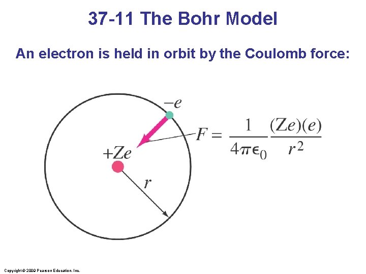 37 -11 The Bohr Model An electron is held in orbit by the Coulomb