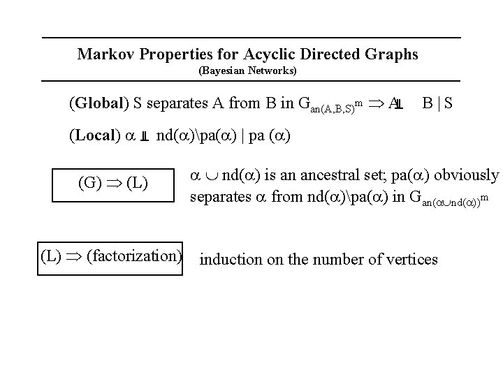 Markov Properties for Acyclic Directed Graphs (Bayesian Networks) (Global) S separates A from B
