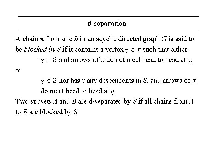 d-separation A chain p from a to b in an acyclic directed graph G