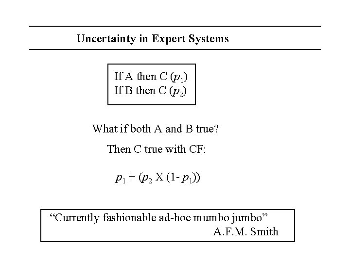 Uncertainty in Expert Systems If A then C (p 1) If B then C