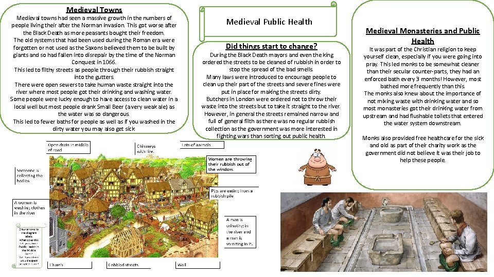 Medieval Towns Medieval towns had seen a massive growth in the numbers of people