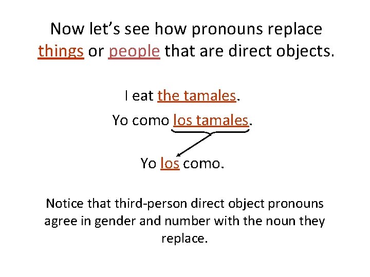 Now let’s see how pronouns replace things or people that are direct objects. I