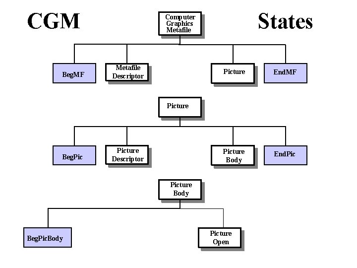 CGM Beg. MF States Computer Graphics Metafile Descriptor Picture End. MF Picture Body End.