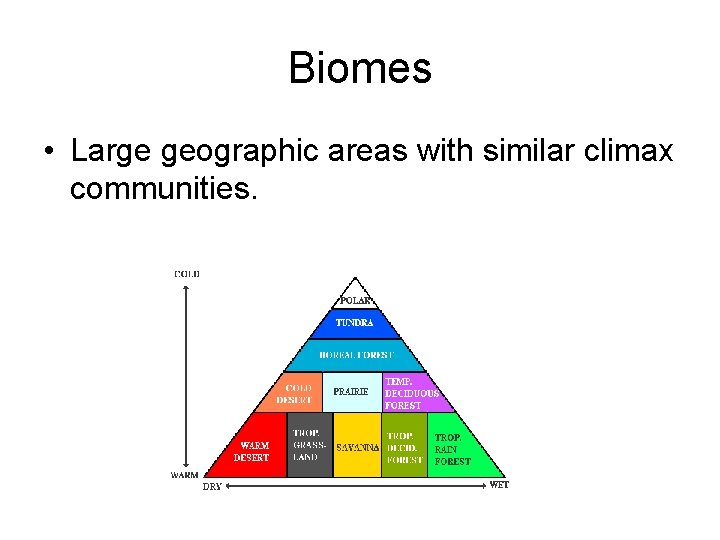 Biomes • Large geographic areas with similar climax communities. 