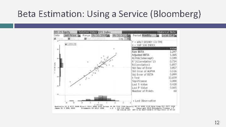 Beta Estimation: Using a Service (Bloomberg) 12 