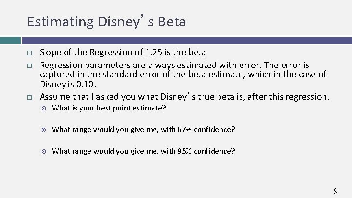 Estimating Disney’s Beta Slope of the Regression of 1. 25 is the beta Regression