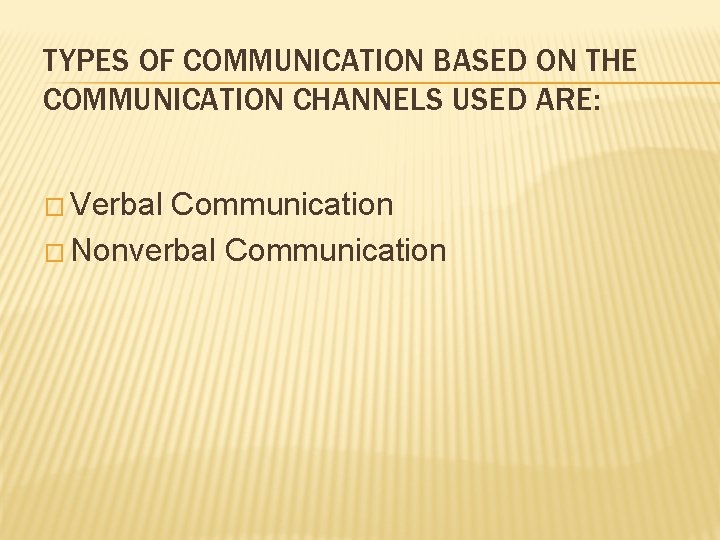 TYPES OF COMMUNICATION BASED ON THE COMMUNICATION CHANNELS USED ARE: � Verbal Communication �