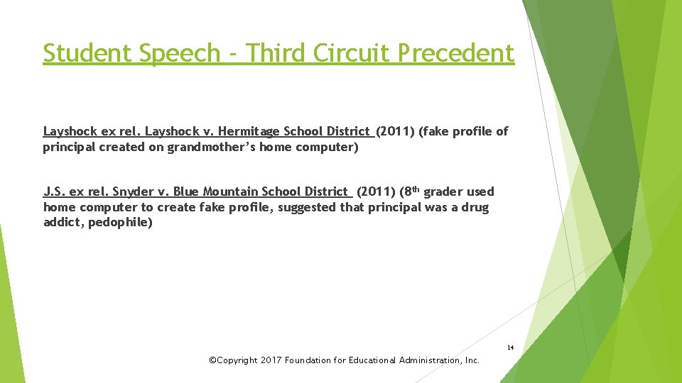 Student Speech - Third Circuit Precedent Layshock ex rel. Layshock v. Hermitage School District