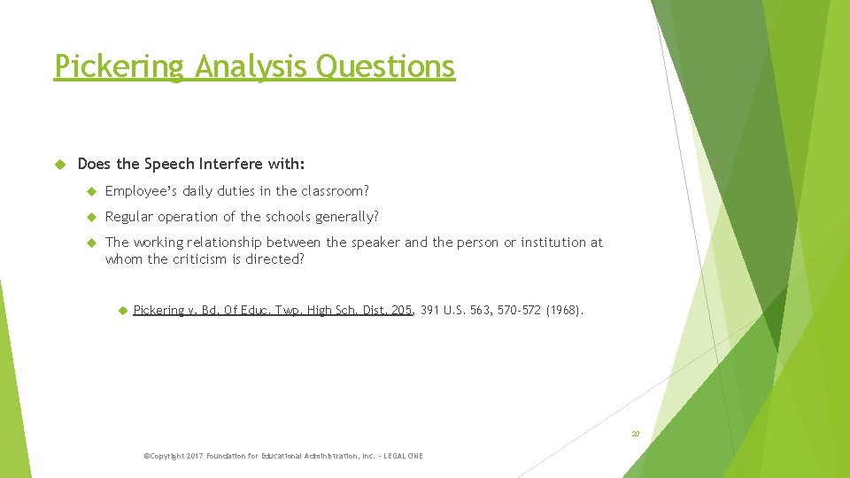 Pickering Analysis Questions Does the Speech Interfere with: Employee’s daily duties in the classroom?
