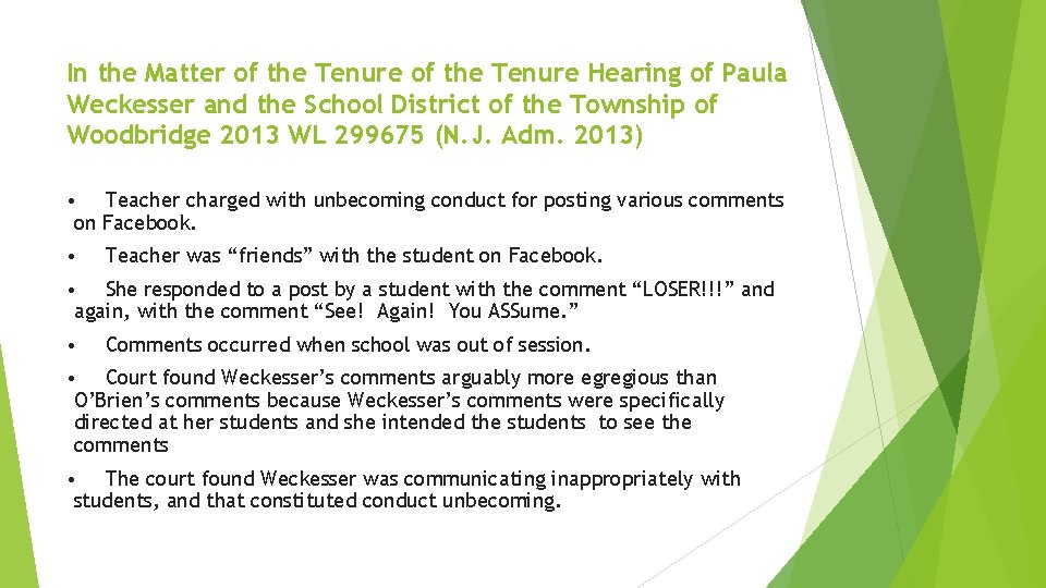 In the Matter of the Tenure Hearing of Paula Weckesser and the School District