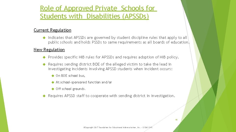 Role of Approved Private Schools for Students with Disabilities (APSSDs) Current Regulation Indicates that