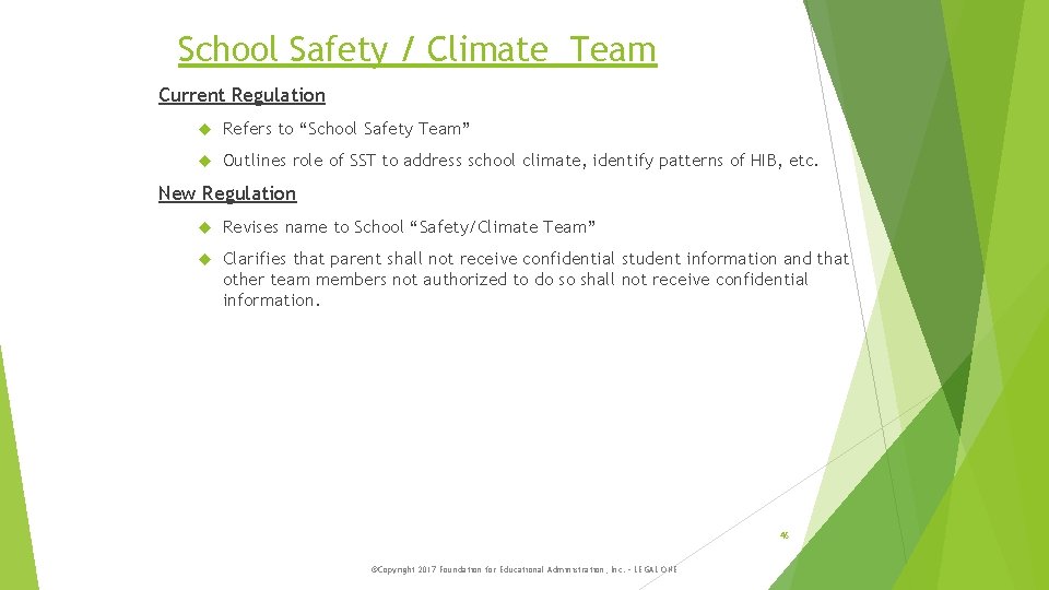 School Safety / Climate Team Current Regulation Refers to “School Safety Team” Outlines role