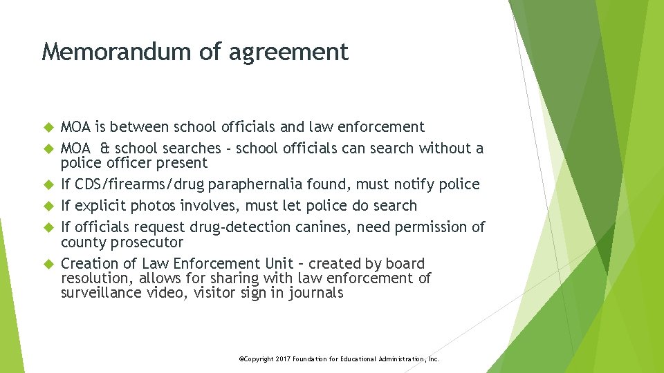 Memorandum of agreement MOA is between school officials and law enforcement MOA & school
