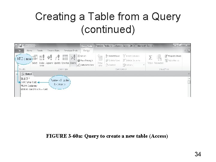 Creating a Table from a Query (continued) FIGURE 3 -60 a: Query to create