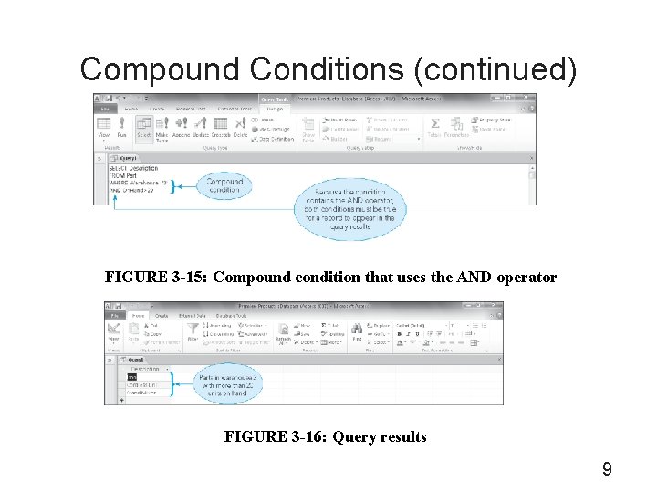 Compound Conditions (continued) FIGURE 3 -15: Compound condition that uses the AND operator FIGURE