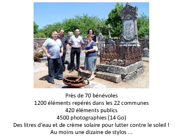 Près de 70 bénévoles 1200 éléments repérés dans les 22 communes 420 éléments publics
