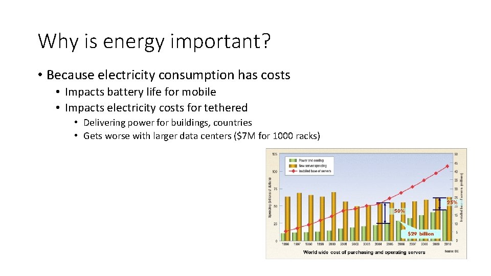 Why is energy important? • Because electricity consumption has costs • Impacts battery life